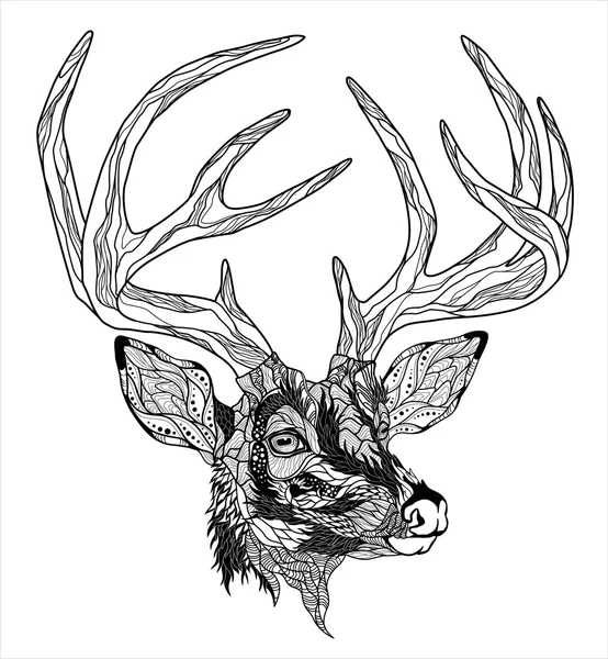 Deer head tattoo. — Stock Vector