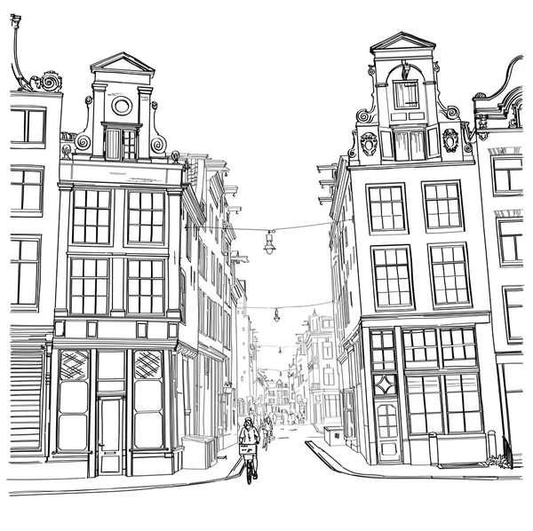 암스테르담 거리입니다. 수채화 스타일. — 스톡 벡터