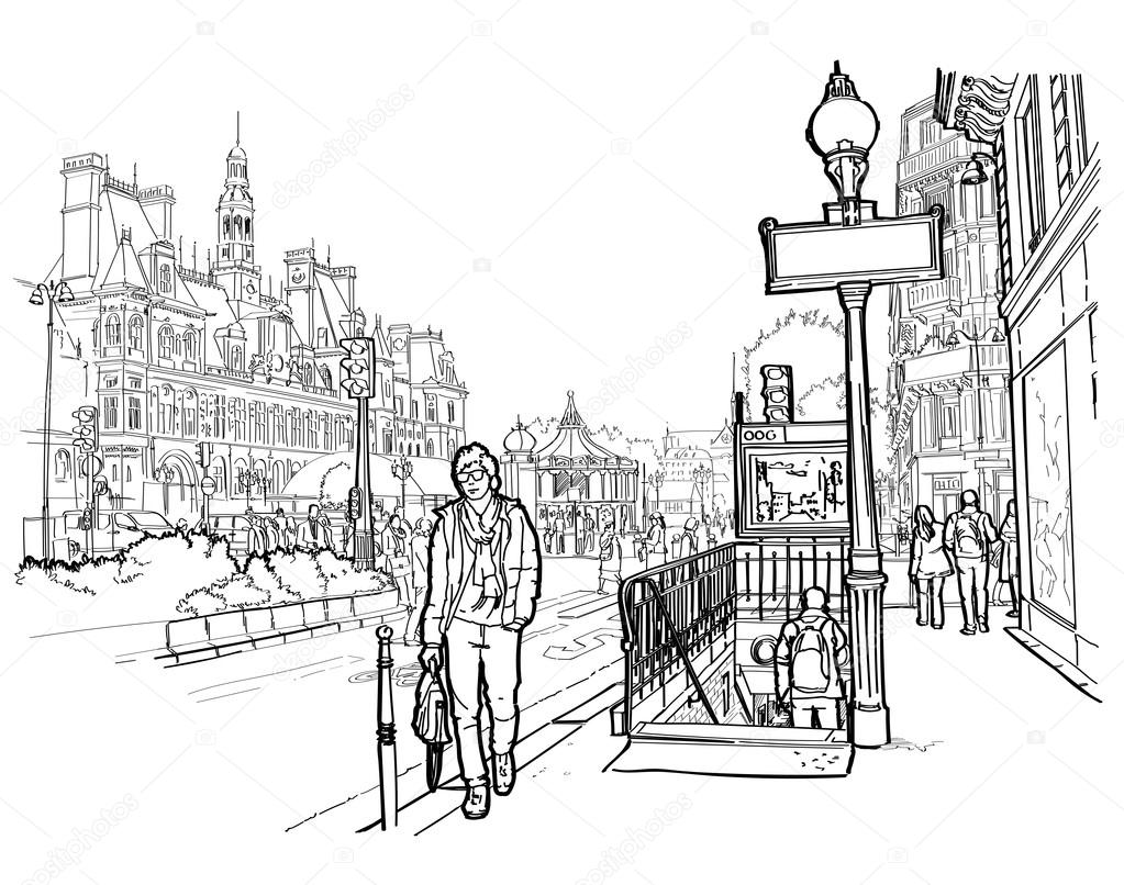 Illustration of street in Paris.