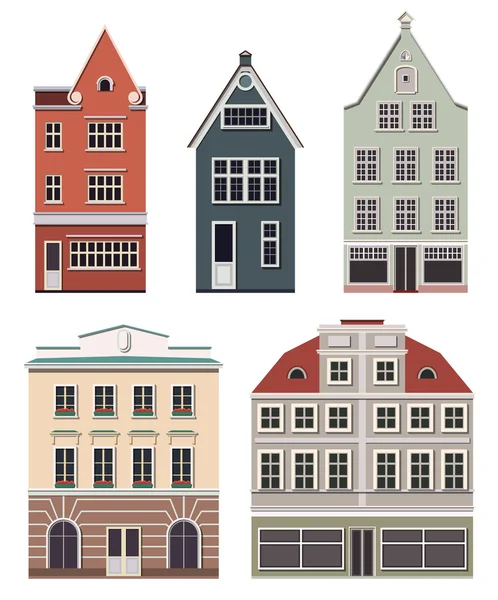 Ensemble des vieux bâtiments d'Europe du Nord . — Image vectorielle
