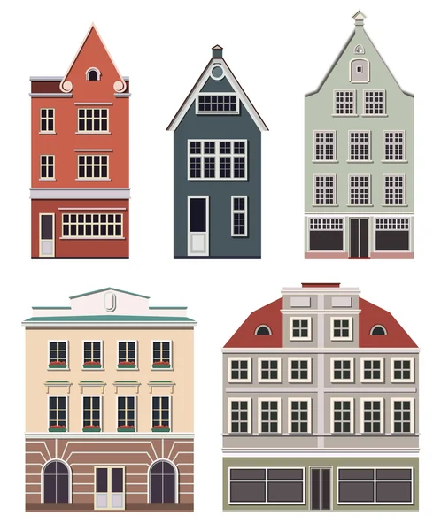 Set van het oude noordelijke Europese gebouwen. — Stockvector