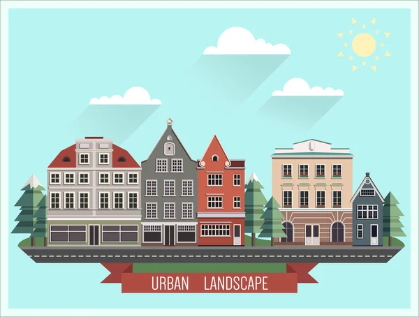 Paysage urbain vieux bâtiments d'Europe du Nord . — Image vectorielle