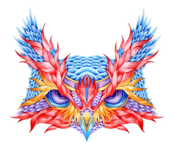 サイケデリックなフクロウの頭部のタトゥー — ストックベクタ