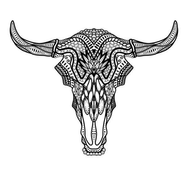 Psychedelic Bull skull with horns — Stock Vector