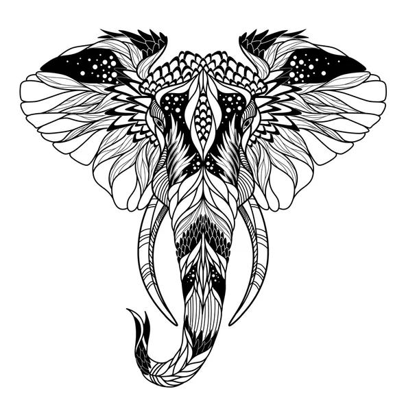 Tatouage psychédélique de tête d'éléphant — Image vectorielle