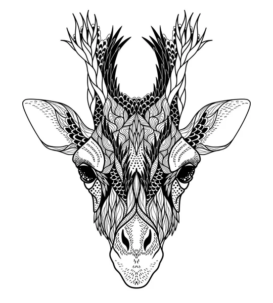 Tatuaje de cabeza de jirafa psicodélica — Vector de stock