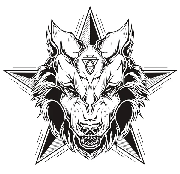 Τατουάζ ενός κεφαλιού λύκος — Διανυσματικό Αρχείο