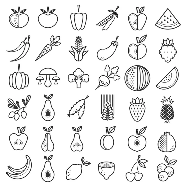 Iconos de frutas y verduras — Vector de stock