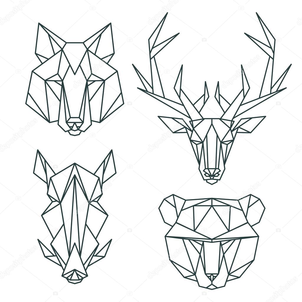 Animal icons vector set. Abstract triangular style