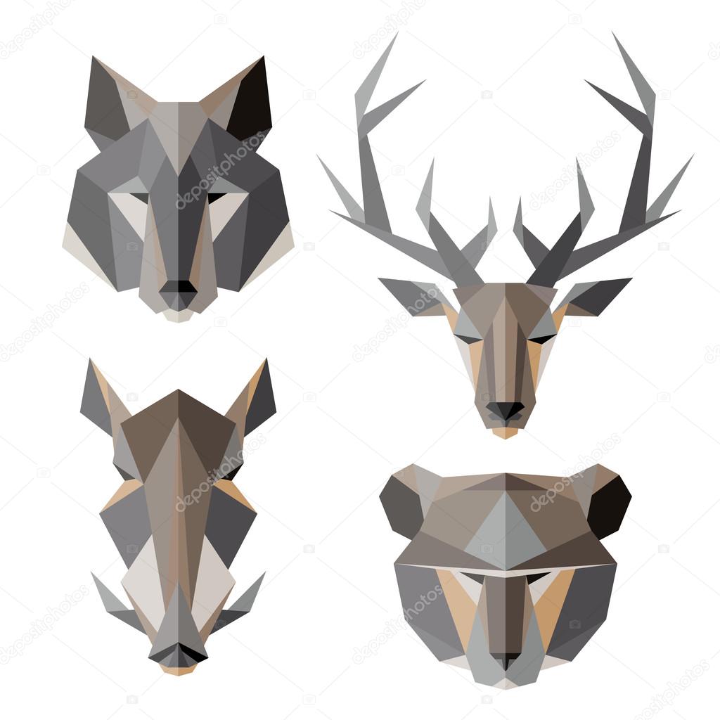 Animal icons set. Abstract vector triangular style