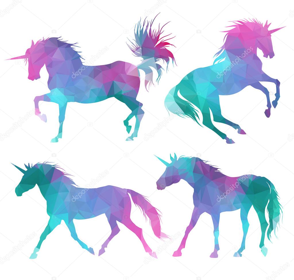 unicorns silhouette set