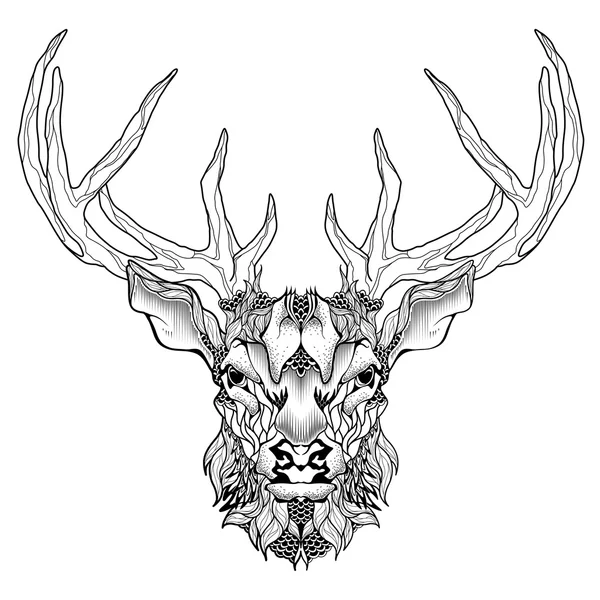 Deer head tattoo. — Stock Vector