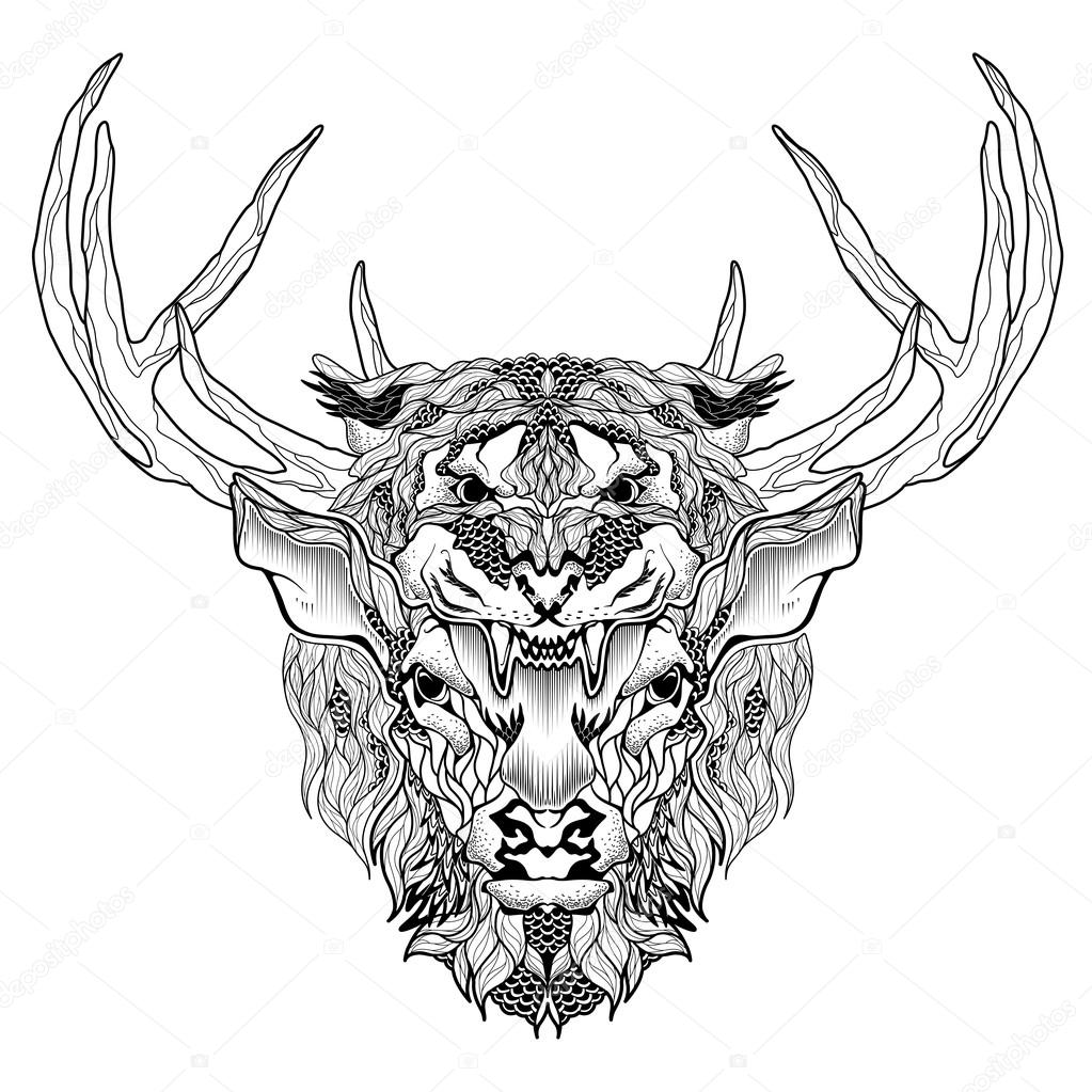 deer and tiger head tattoo.