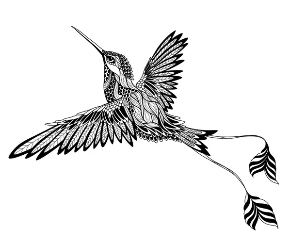 Bird tattoo. psychedelic, zentangle style. — Stock Vector