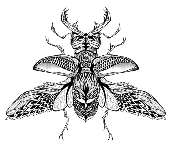 Stag-beetle tattoo. psychedelic — Stock Vector