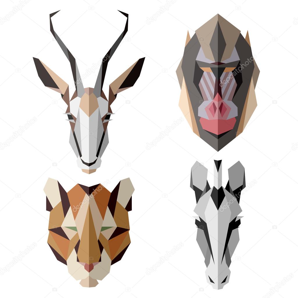 African animals icons, vector icon set. Abstract triangular style