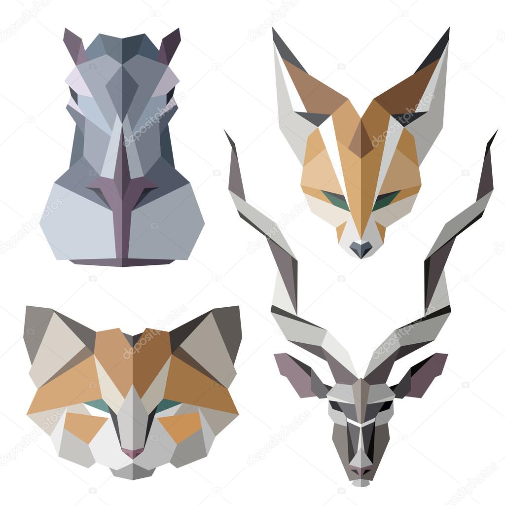 African animals icons, vector icon set. Abstract triangular style