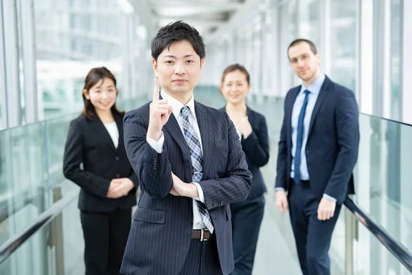 Empresário Com Pose Número Sua Equipe Negócios — Fotografia de Stock