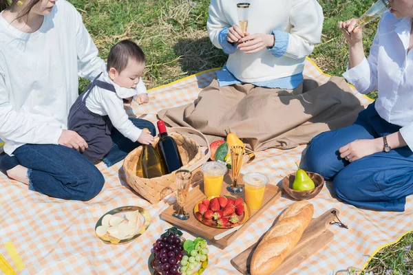 Люди Насолоджуються Пікніком Відкритому Повітрі Прекрасний День — стокове фото