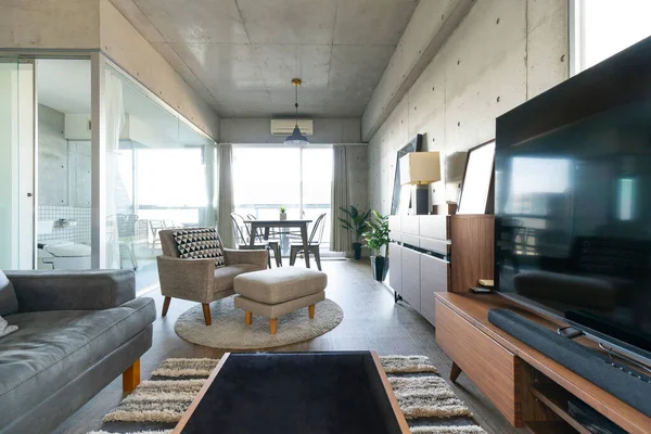 Wohnzimmer Mit Sofa Und Fernseher Zimmer — Stockfoto