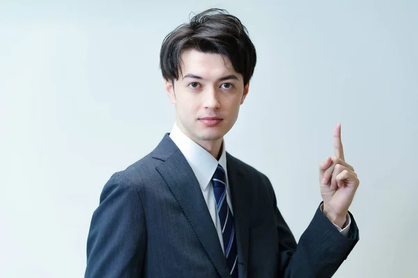 Asian Businessman Posing His Index Finger — Stock Photo, Image