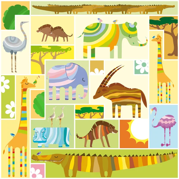 Animales africanos Tetris Collage — Archivo Imágenes Vectoriales