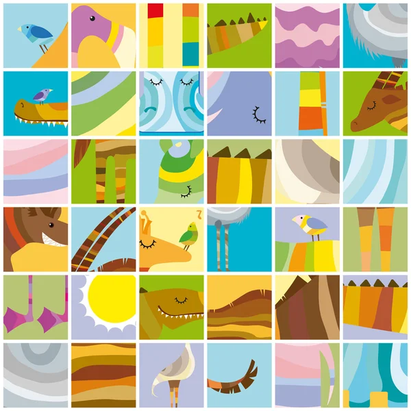 Animales africanos Collage de color aleatorio — Vector de stock