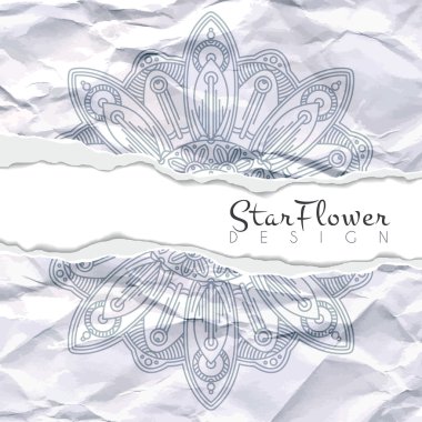 Buruşuk yırtık kağıt çiçek dairesel desenli vektör arka plan. Mandala. Düzensiz kenarları.