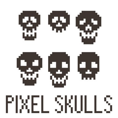 Altı piksel kafatasları ayarlayın. Vektör.