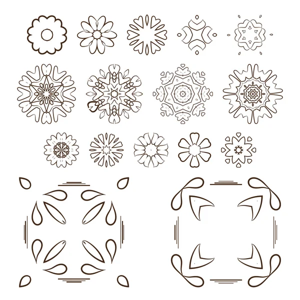 Ensemble vectoriel de motifs floraux et circulaires abstraits. Mandalas. Emblèmes japonais. Des fleurs. Scellé . — Image vectorielle