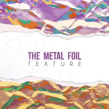 Vector background of crumpled torn paper with floral circular pattern. Ragged edges.