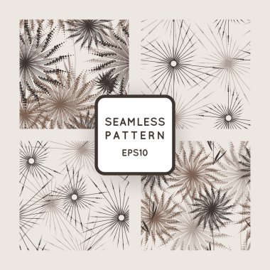 Vector set of seamless geometric patterns of stylized dandelions