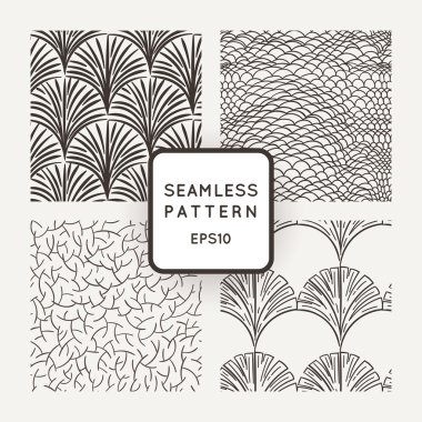 Vektör dikişsiz desenler kümesi: bir el ölçekler, dalları ve yaprakları