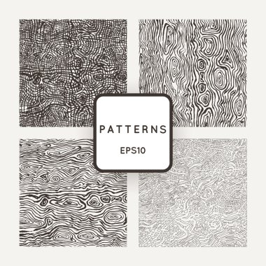 Set of vector patterns with grungy hand-drawn wood textures