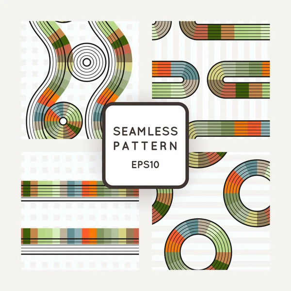 Conjunto de patrones sin costura vectorial de formas geométricas rayadas con matrices de colores — Archivo Imágenes Vectoriales