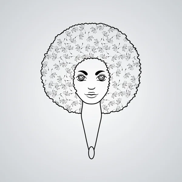 Retrato de una mujer con cabello exuberante al estilo de un africano. Vector. Los patrones en el cabello . — Vector de stock