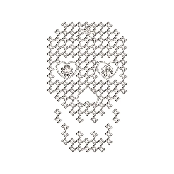 Illustration décorative avec l'image de tricot tissé, crâne brodé. Macramé . — Photo