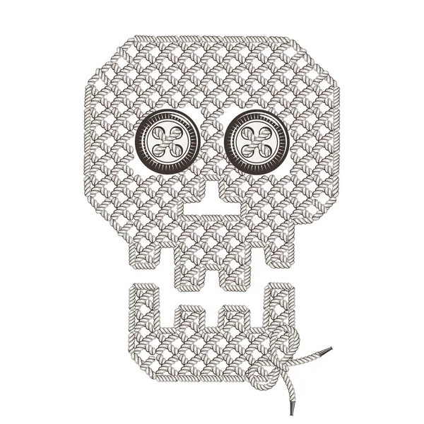 Ilustración con la imagen de tejido de punto, calavera bordada con botones para los ojos. Macramé. . — Foto de Stock