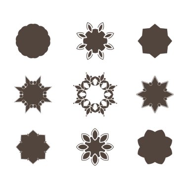 Soyut çiçek ve dairesel desenler vektör kümesi. Mandalalar. Japon Amblemler. Çiçekler. Mühür.