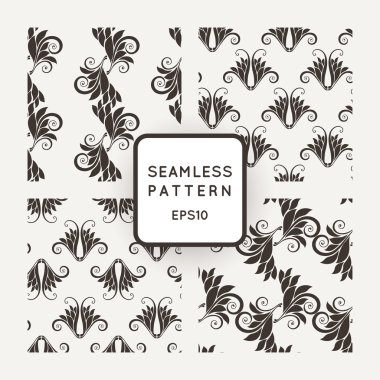 Vektör çiçek motifleri, bükülmüş üzüm ile seamless modeli kümesi. Vintage. Barok, Rokoko.