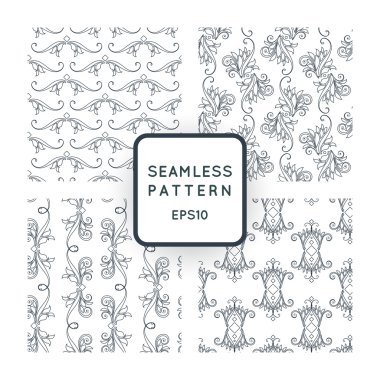 Vektör çiçek motifleri, bükülmüş üzüm ile seamless modeli kümesi. Vintage. Barok, Rokoko.