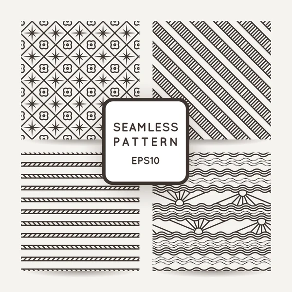 Set of vector seamless patterns with stripes, flowers and sea waves in the Japanese style. — стоковий вектор