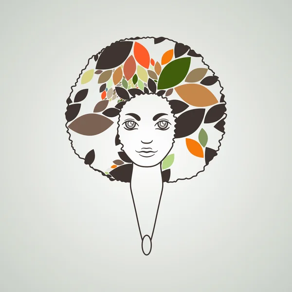 아프리카의 스타일에 무성 한 머리를 가진 여자의 초상화. 벡터입니다. 머리에 패턴. — 스톡 벡터