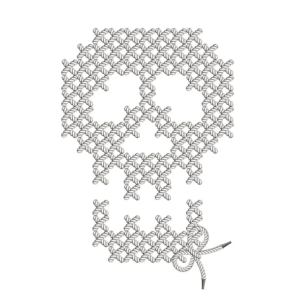 Vector illustration with the image of knit woven, embroidered skull. Macrame. — Διανυσματικό Αρχείο