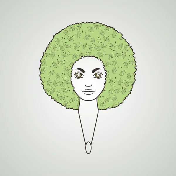Портрет жінка з пишними волоссям в стилі африканцем. Вектор. Візерунки у волосся. — стоковий вектор