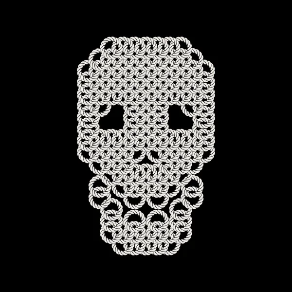 Vector illustration with the image of knit woven, embroidered skull. Macrame. — ストックベクタ