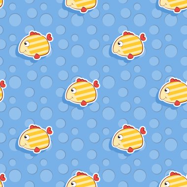 Vector seamless sea pattern with smiling yellow fish. Pattern for children.