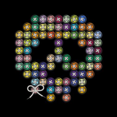 Dekoratif çok renkli kafatası dikili yuvarlak düğmeleri.