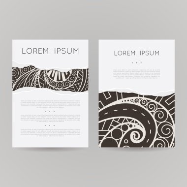 Vektör tasarım şablonları kümesi. Rastgele renkli stil broşürleri. Vintage çerçeve ve arka planlar.