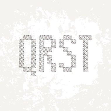 Set of four knitted, embroidered or macrame capital letters of the Latin alphabet. Q, R, S and T.